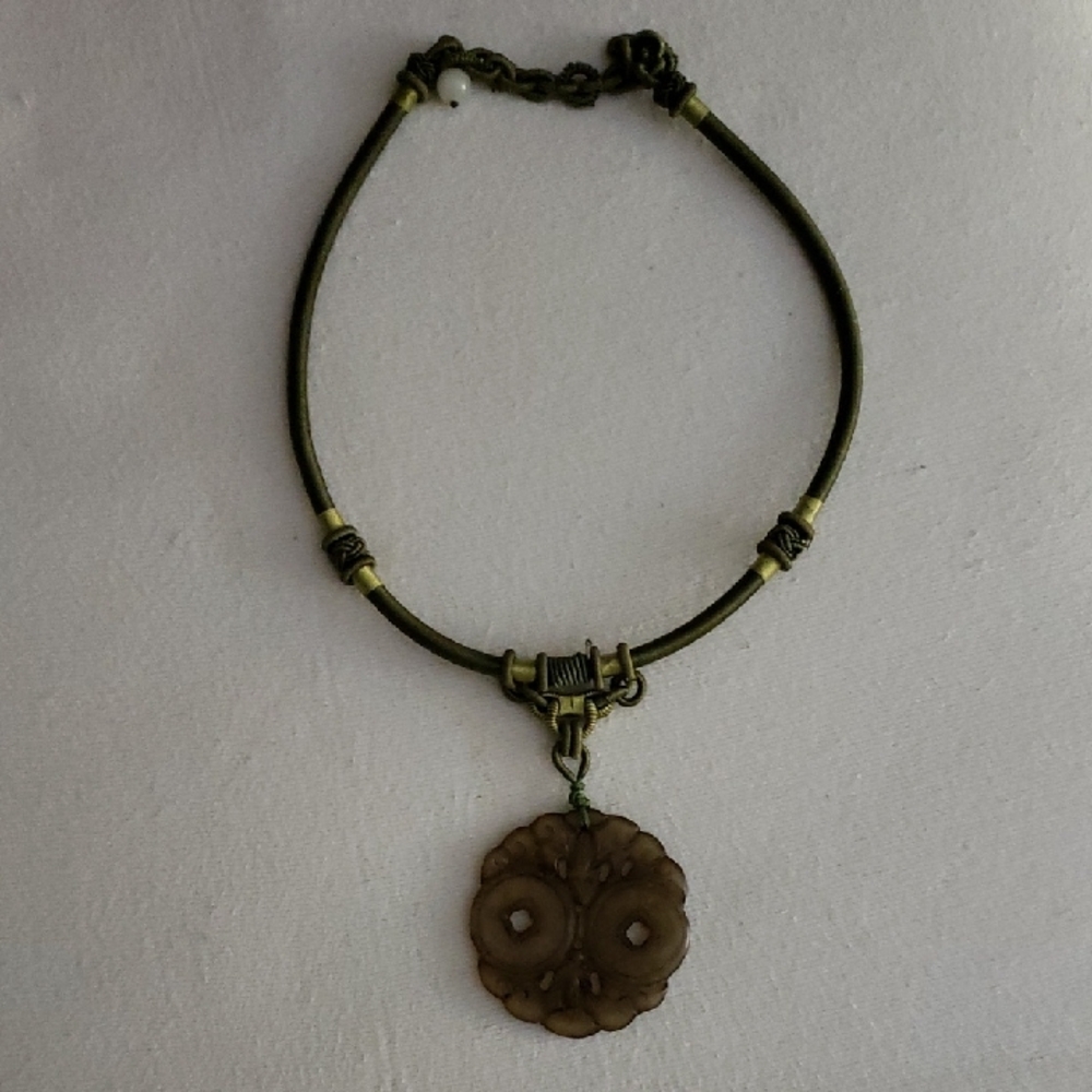 Vintage Rare Jade And Silk Pendant Necklace